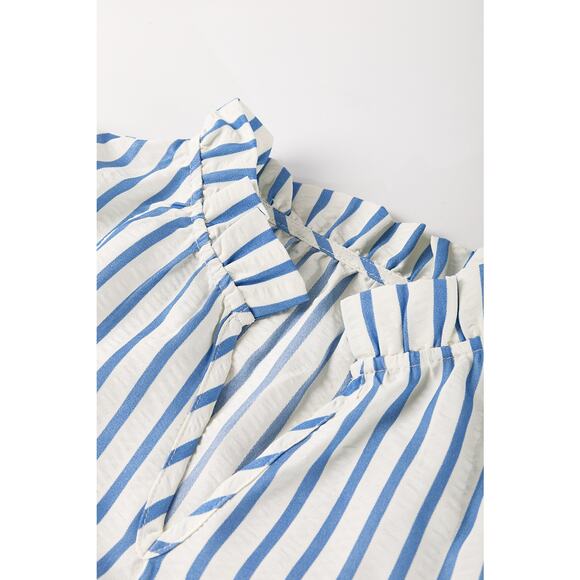 Sky Blue Stripe Knotted Bracelet Sleeve Notched Mini Dress - Size US 16-18 - Picture 8 of 9